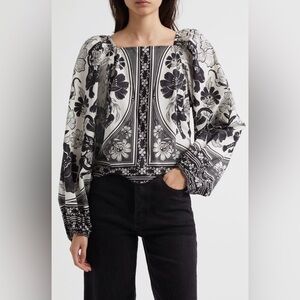 Farm Rio Floral Black and White Women's Top